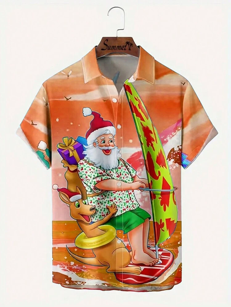 Men's Plus Size Christmas Print Shirt