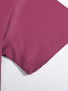 SHEIN LUNE Camiseta De Manga Corta Para Mujer Con Patrón De Mariposa Y Flor - Burdeos - Ver 4
