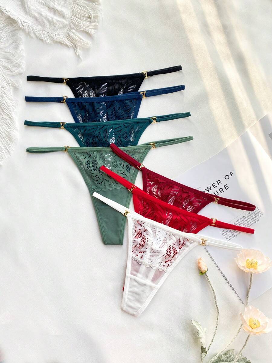 7pcs/Set Women's Seamless Contrast Lace G-String Panties Sexy Lingerie - Multicolor - View 1