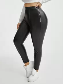 SHEIN Essnce 簡約款女士加大碼側拉鍊開襟褲襪 - 黑色 - 查看 1