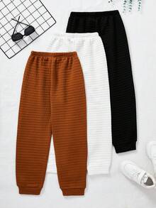 SHEIN 男童休閒舒適純色運動褲 - 棕色 - 查看 2