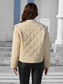 SHEIN Essnce 花卉刺绣长袖女士加厚棉服冬装 - 米色 - 查看 2