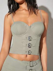 SHEIN BAE Camisole De Soutien-gorge Décorée De Boutons Recouverts De Couleur Unie Pour Femmes