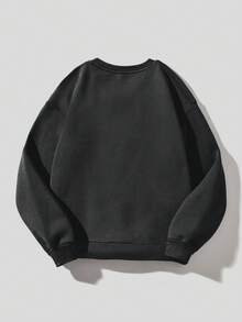 Slaydiva Đồ họa chữ và số Áo pull ấm áp - Màu xám đen - Xem 3