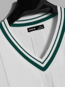 Manfinity RebelGame Nam Cổ chữ V Học viện Phong cách Áo len vest - màu xanh lá - Xem 4