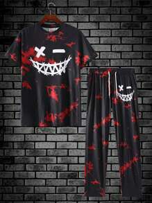 Manfinity LEGND Men Tie Dye Expression Print Tee & Drawstring Waist Sweatpants, Going Out, Boyfriend Gift