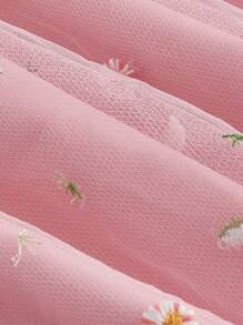 SHEIN MOD Women's Floral Embroidery Mesh Splicing Strapless Dress - Pink - View 3