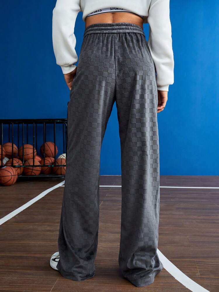 Checked Detail Drawstring Waist Sports Pants