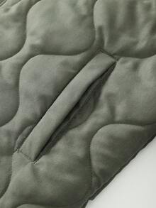 Manfinity Homme Loose Fit Men's Plus Size Zip Up Onion Quilted Coat With Pockets - Olive Green - View 4