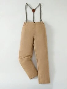 青少年男孩禮服套裝,配有蝴蝶結襯衫和吊帶褲 - 杏色 - 查看 4