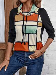 SHEIN LUNE 女士拼接印花抽繩垂領t卹 - 彩色 - 查看 6