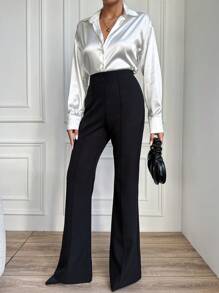EURMUSE High Waist Solid Color Flared Pants - Black - View 4