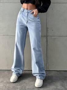 EURMUSE Gewaschene High-rise Straight-leg Jeans - Helle Waschung - Übersicht 3