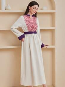 Al Najma Notched Collar Geometric Print Dress Fall Cloth For Women - Apricot - View 5