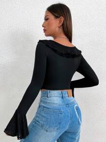 SHEIN Unity 網眼面板甜心領t恤 - 黑色 - 查看 2