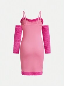 Teen Girls' Cute Y2k Patchwork Plush Dress