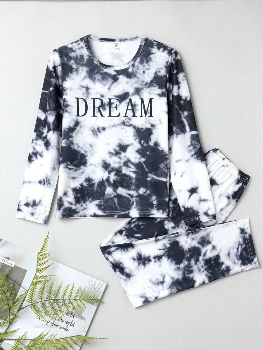 Tween Boys' Tie Dye 2pcs Homewear Set - Black and White - View 1