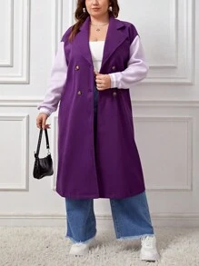 SHEIN EZwear Kích thước lớn Khối màu Cổ áo có khía DOUBLE-BREASTED Len áo - Nhiều màu - Xem 3