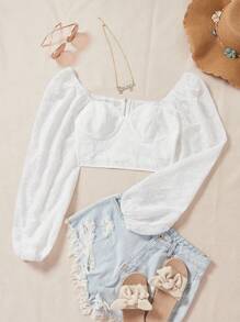 Soleia 植物刺繡貼身短上衣 - 白色 - 查看 1