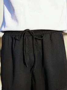 Manfinity Hypemode Men'S Solid Color Drawstring Waist Multi-Pocket Cargo Pants