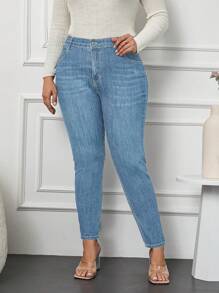SHEIN Cottnline Plus Size High Waist Skinny Jeans - Light Wash - View 5