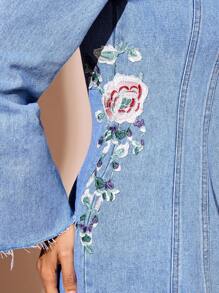 SHEIN BAE Women's Floral Embroidered Frayed Denim Dress - Blue - View 4