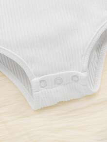 SHEIN Baby Girls' Leisure Comfort Knitted Solid Color Bodysuit 3pcs/Set - Multicolor - View 3