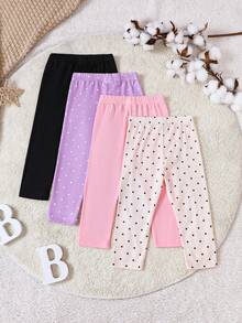 女嬰4入組波點圖案長褲 - 彩色 - 查看 2