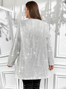 Gownix Cazadora Casual Para Mujeres De Talla Grande Con Lentejuelas Sueltas Y Escote Abierto