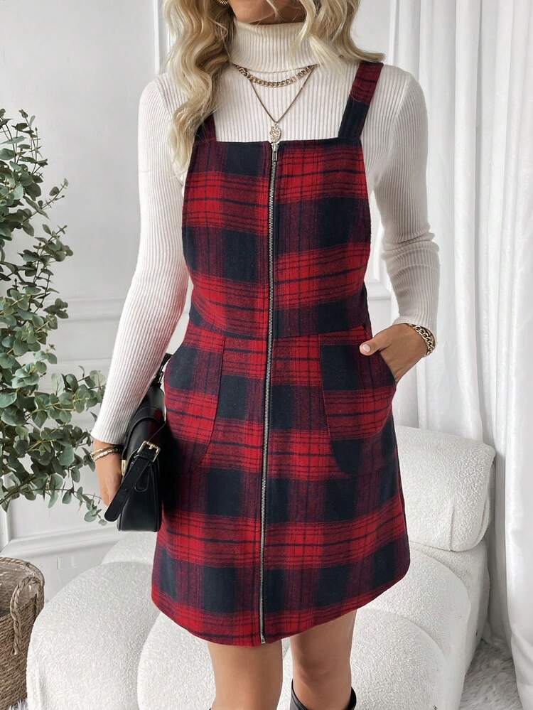 Plaid Zipper Cami Dress