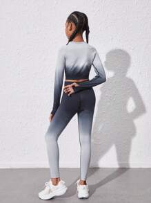 SHEIN Girls' Gradient Long Sleeve Sportswear Set