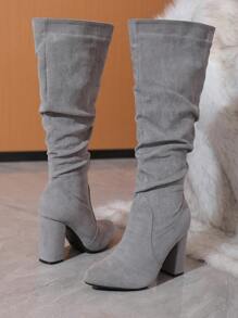 Timesize Women's Over-the-knee Chunky Heel Boots With Random Wrinkled Texture, Gray - Grey - View 5