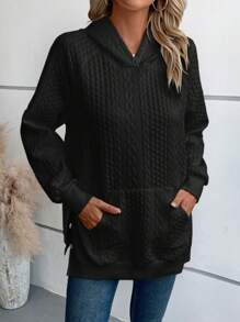 SHEIN Essnce 純色套頭帽衫,縫肩袖設計 - 黑色 - 查看 5