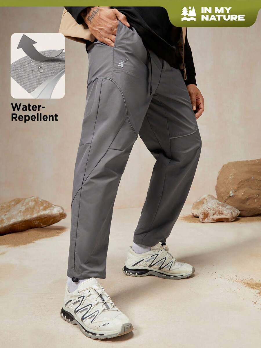 In My Nature 男士拼接滾邊小鹿刺繡推扣腰帶戶外長褲