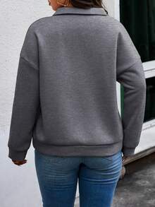 Calvaya 大码纯色保暖内衬休闲运动衫，秋冬款 - 深灰色 - 查看 2