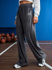 SHEIN Sports Checked Detail Drawstring Waist Sports Pants