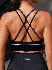 SHEIN Yoga Sxy 女款無縫工字背運動文胸 - 黑色 - 查看 1