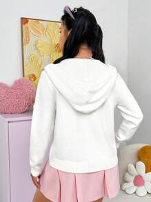 SHEIN EZwear 女士鈕扣前連帽開衫 - 米色 - 查看 2