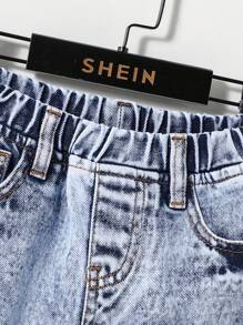 SHEIN 幼兒男童水洗破洞牛仔褲 - 淺色水洗藍 - 查看 3