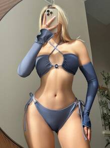 SHEIN Swim Summer Beach Cross Strap Knot Back Bikini Set