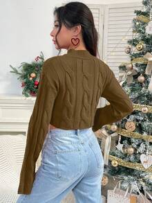 SHEIN Unity Của phụ nữ Đứng cổ áo Màu thuần Xoắn Mẫu Giải trí Áo chui đầu Áo len - Cà phê nâu - Xem 2