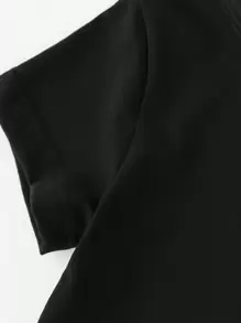 SHEIN Sparklyn 女童休閒太陽與月亮印花圓領短袖t恤 - 黑色 - 查看 5