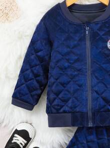SHEIN Young Boys' Zipper Closure Diamond Quilted Padded Casual Outfits