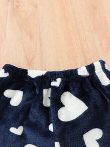 寶寶女孩秋冬季日常休閒可愛的心形印花毛絨外套,適合派對、度假、生日等場合 - 藏蓝色 - 查看 6