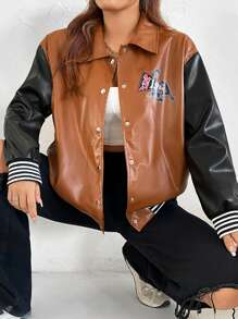 SHEIN EZwear 女士掉肩夾克,印有字母圖案 - 彩色 - 查看 3