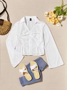 Soleia 純色中空刺繡飛翼袖上衣