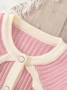 Baby Girls' Contrast Trim Long Sleeve Cardigan - Pink - View 3