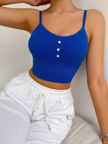 Của phụ nữ Liền mạch Xanh Cami ngọn Với nút Chi tiết - Xanh đậm - Xem 1