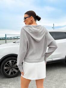 SHEIN Essnce áo có mũ Tay áo dài Áo len Mở - Màu Xám nhạt - Xem 2