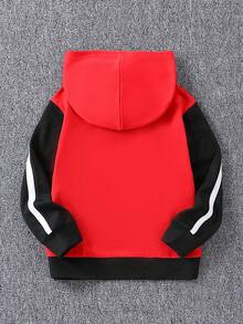 SHEIN 男童連帽字母印花彩色拼接運動衫,適用於秋季 - 黑色 - 查看 2